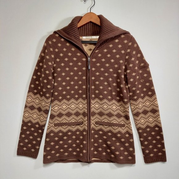 Athleta Sweaters - Athleta Teton Cardigan Full Zip LS Wool Nylon Blend Sweater Womens Large Brown